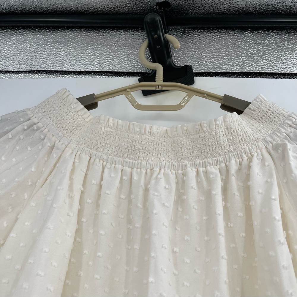 Club Monaco Silk Swiss Dot Tiered Off the Shoulder Blouse Top - Picture 3 of 14